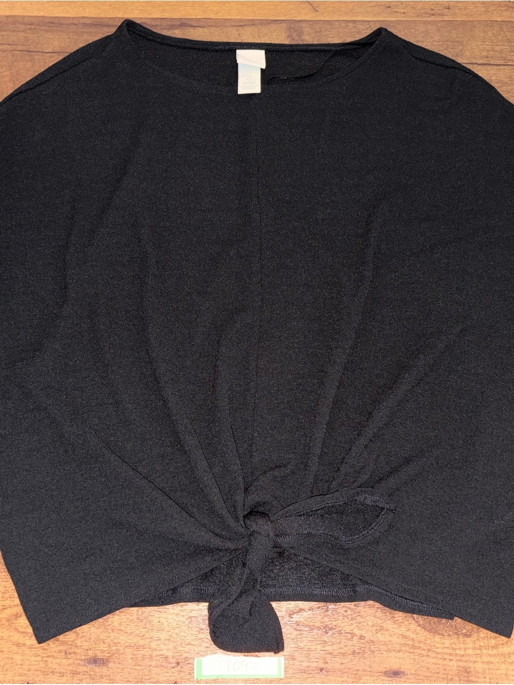 H&M Black Ribbed Knit Front Tie Cropped Sweater Top